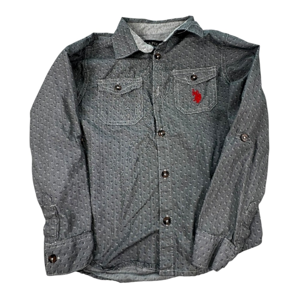 US Polo Assn Button Down Boys‎ XL(7) Gray Roll Tab Sleeve Cotton Preppy